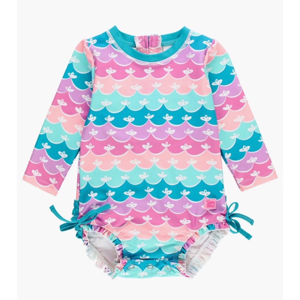 RuffleButts UPF 50+ Sun Protection Long Sleeve One Piece Rash Guard Swimsuit